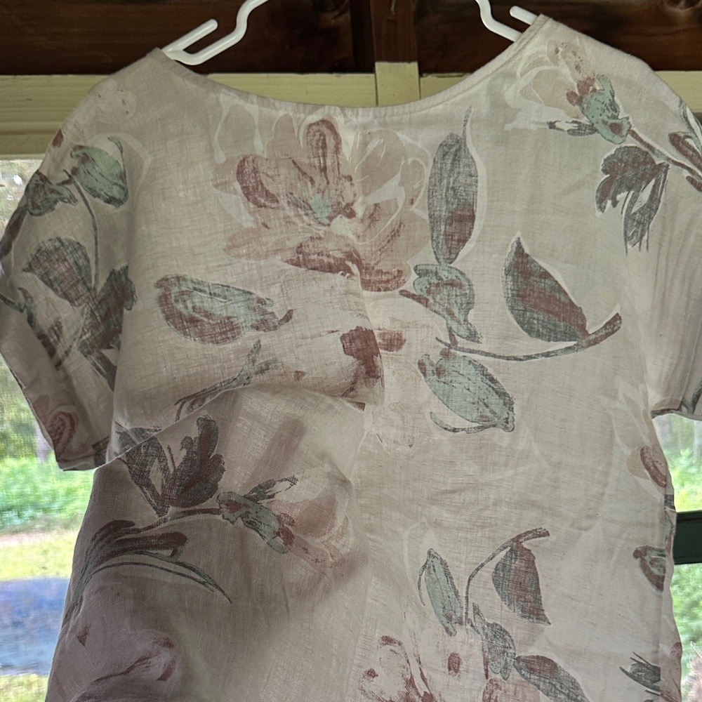 Boxy Linen Floral Women's Top S - Picture 10 of 11